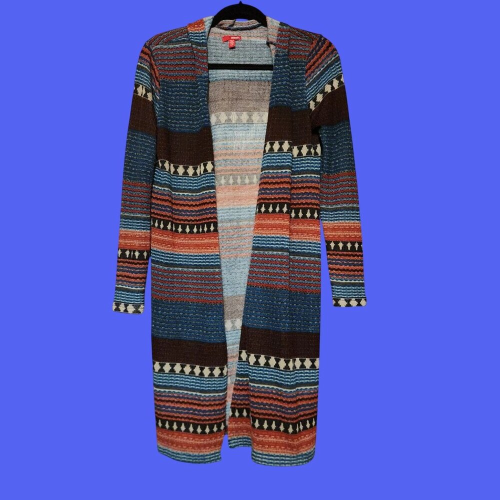 Bongo Multicolor Striped Hooded Open-Front Cardigan Sweater Large Vintage KMart